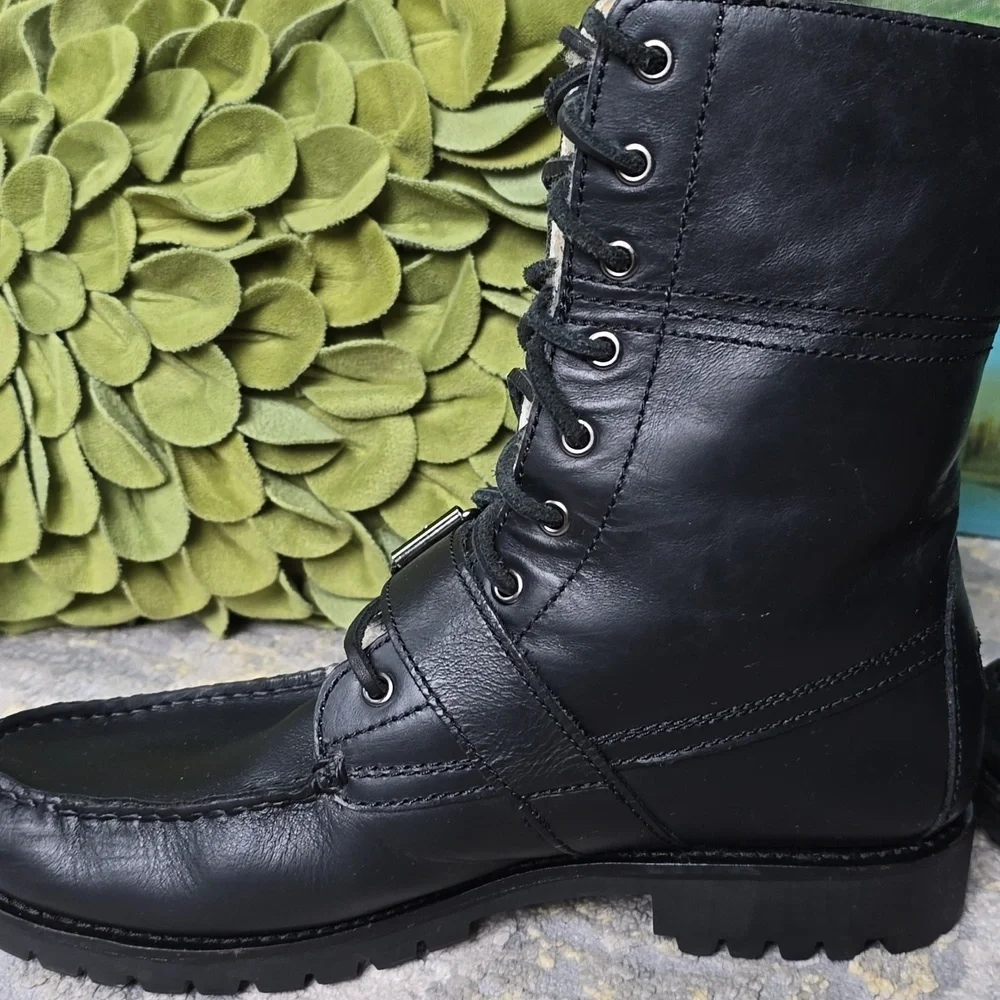 Polo by Ralph Lauren Black Leather Combat Boots